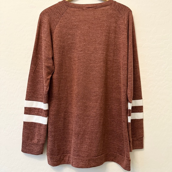 Haute Edition Womens Varsity Stripe Long Sleeve Comfy Jersey Top Shirt Large - Picture 2 of 9